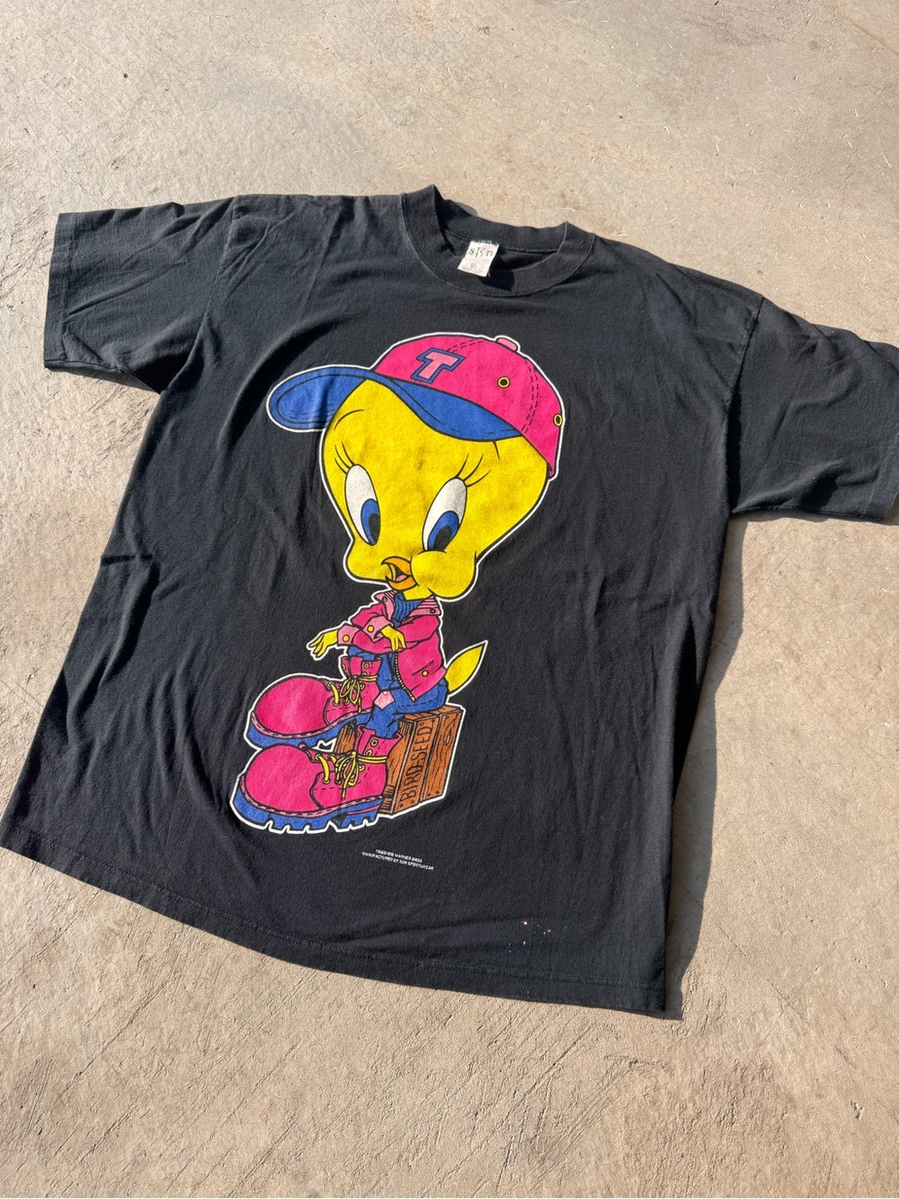 Tweety Graphic Tee with Pink & Yellow Cartoon Print